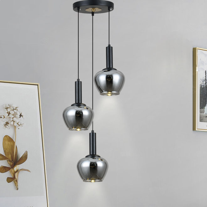 Modern Smoked Glass LED Pendant Light – Triple Hanging Design
