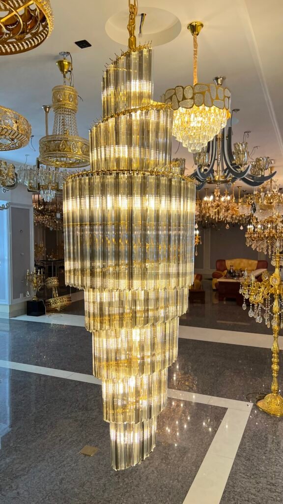 Grand Spiral Crystal Chandelier – Luxurious Gold Finish