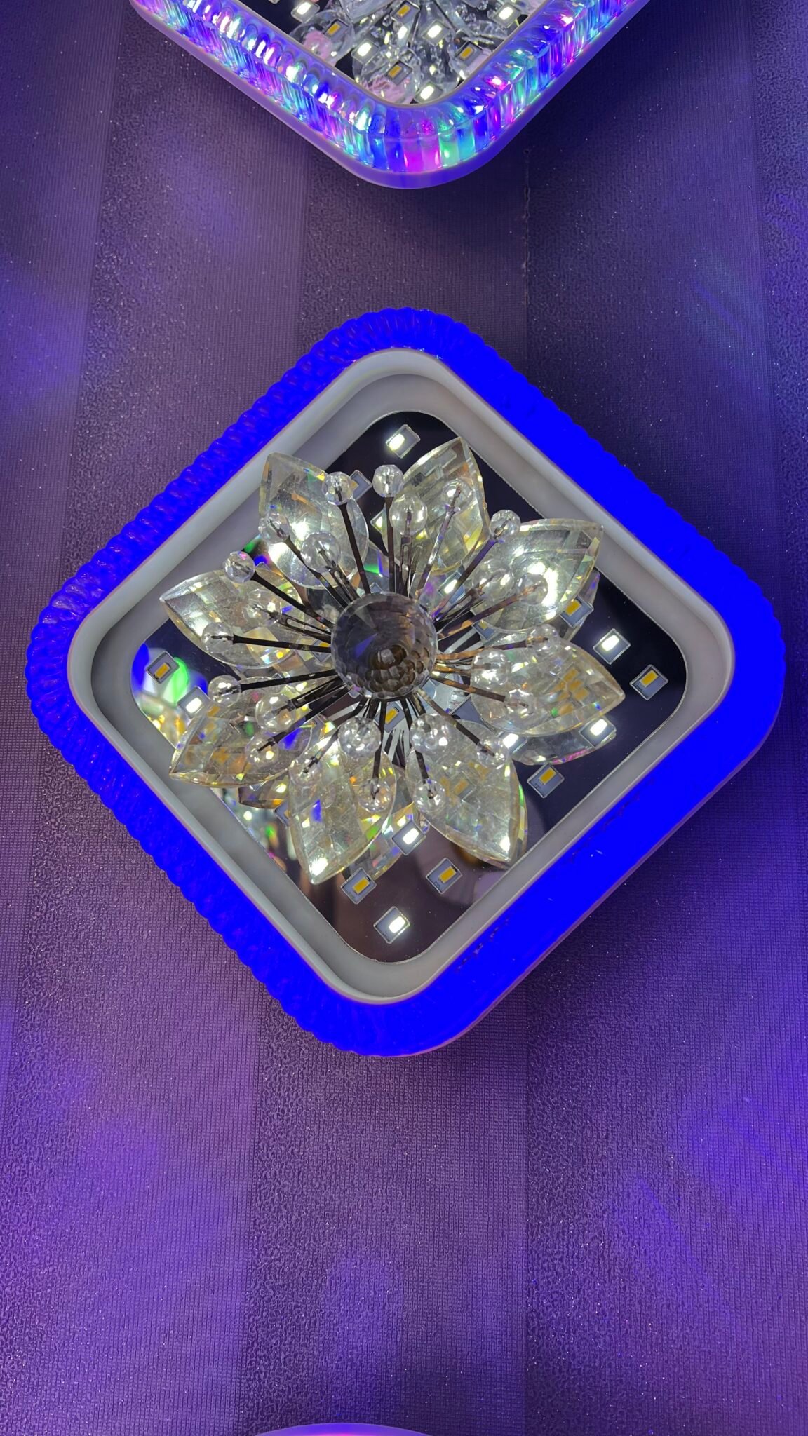 Luxury LED Crystal Ceiling Light – Blue Accent Panel