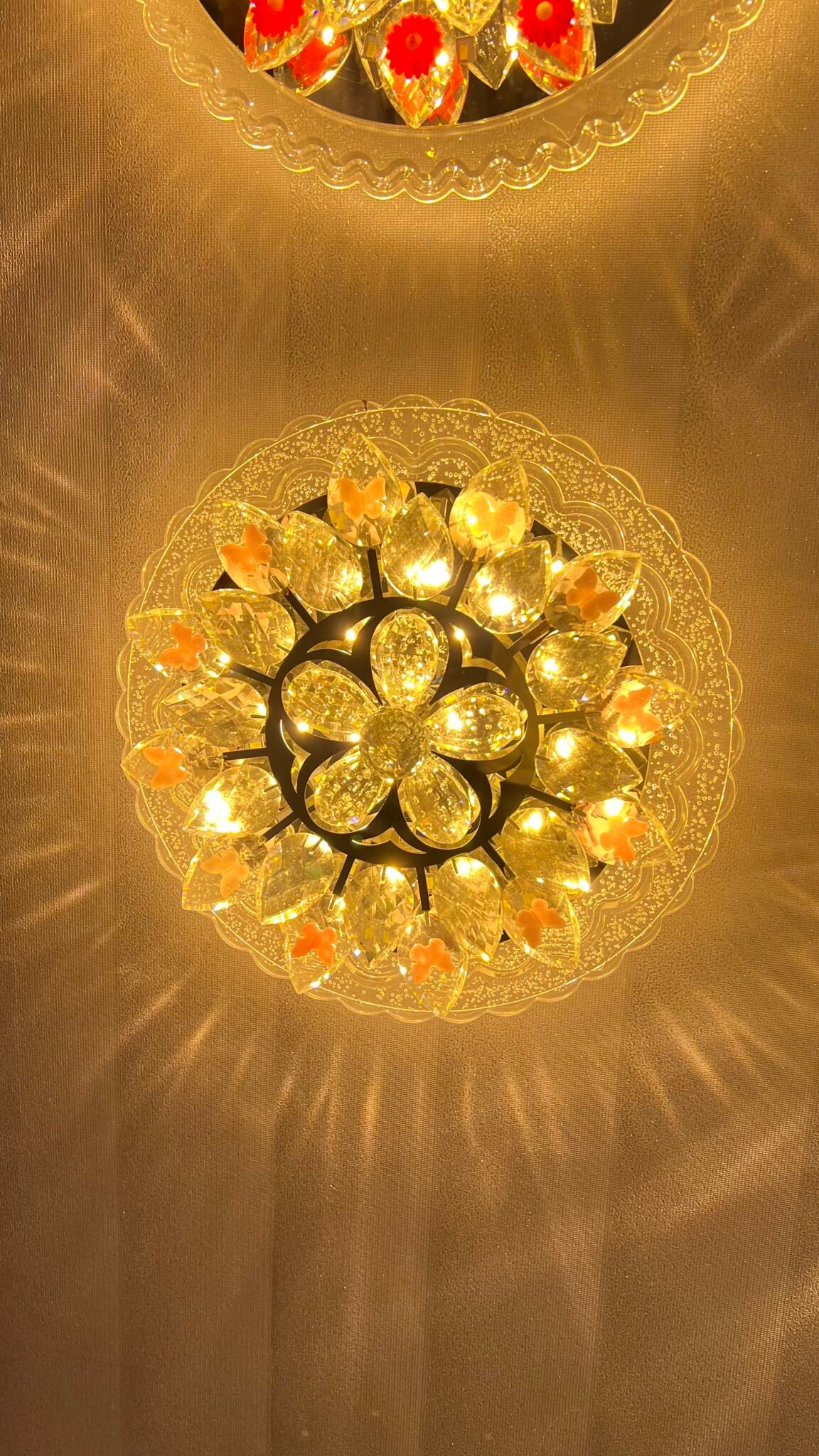 Golden Floral Crystal LED Ceiling Light – Elegant Flush Mount Design