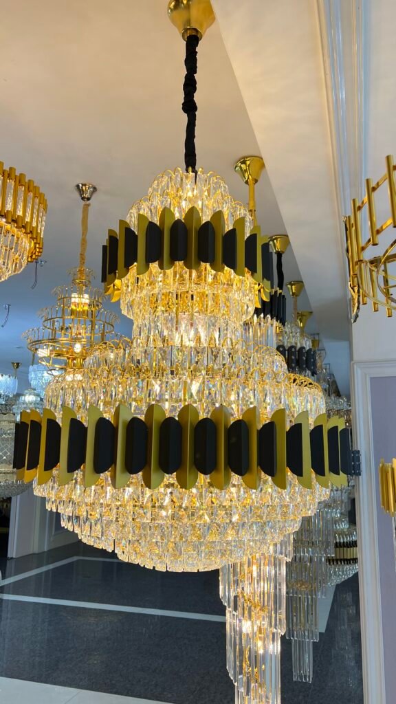 Luxury Gold & Black Crystal Chandelier – Multi-Tier Statement Piece