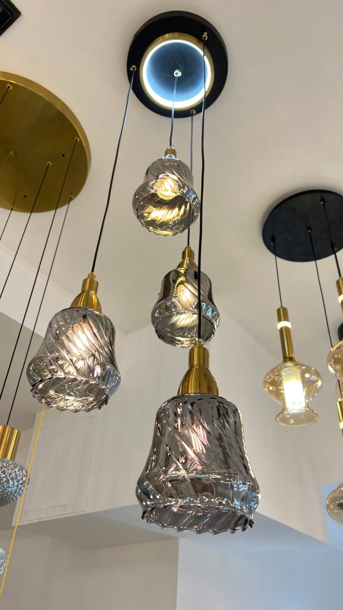 Luxury Swirl Cut Glass LED Pendant Light – Gold Accents