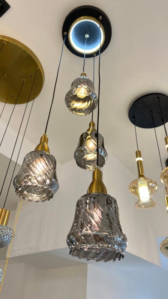 Luxury Swirl Cut Glass LED Pendant Light – Gold Accents