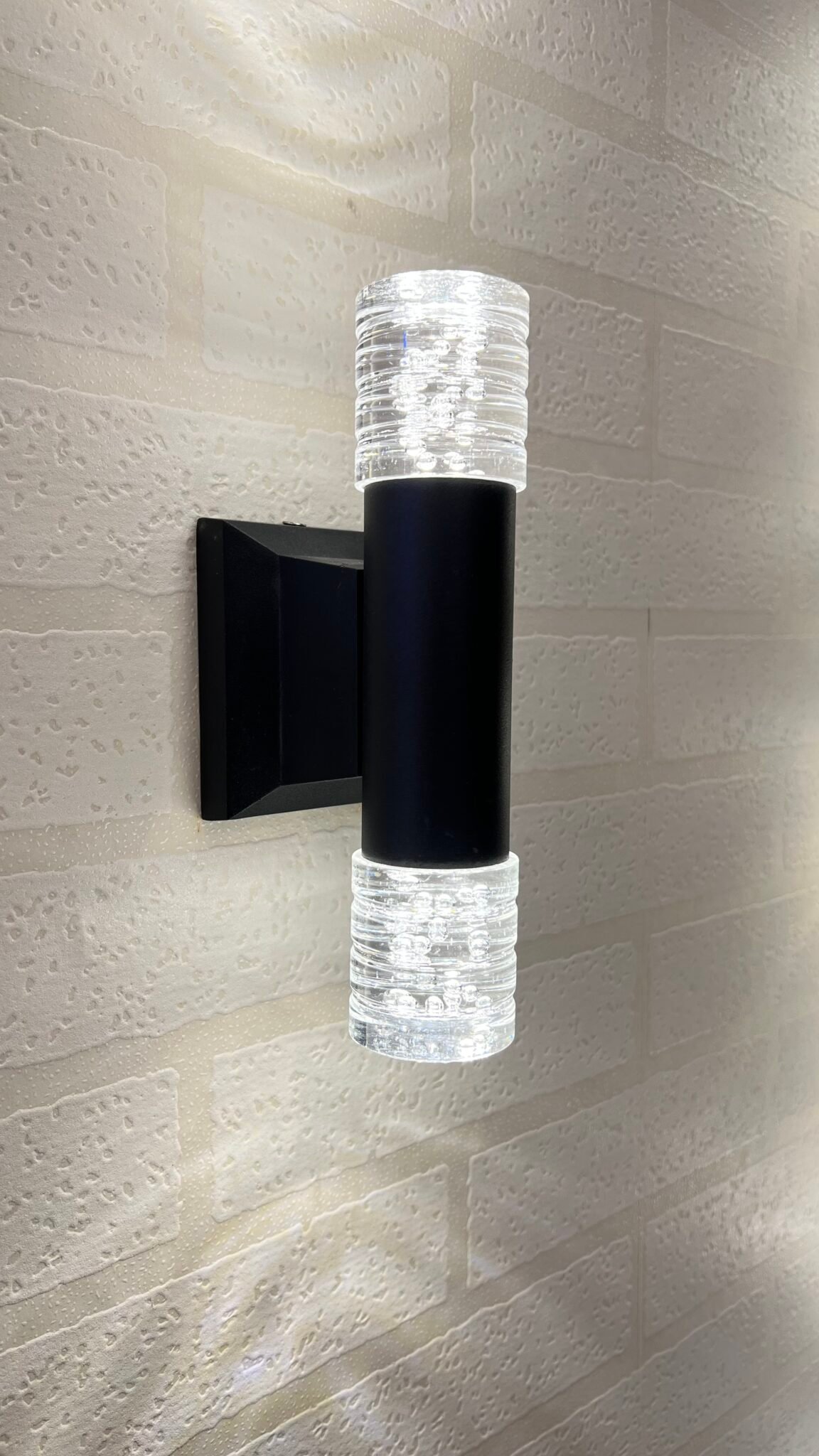 Modern Black Dual LED Wall Light – Crystal Accents