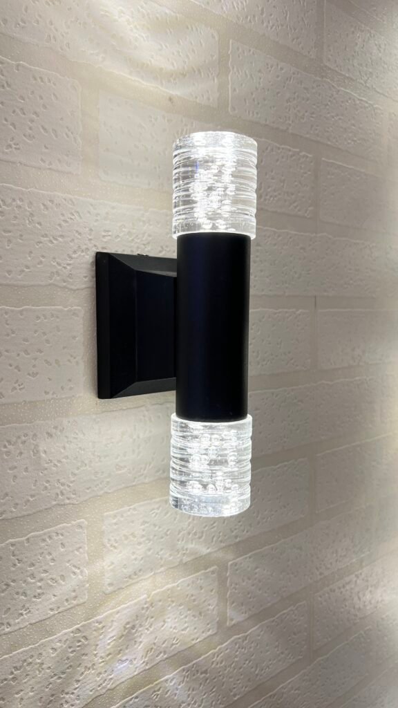 Modern Black Dual LED Wall Light – Crystal Accents