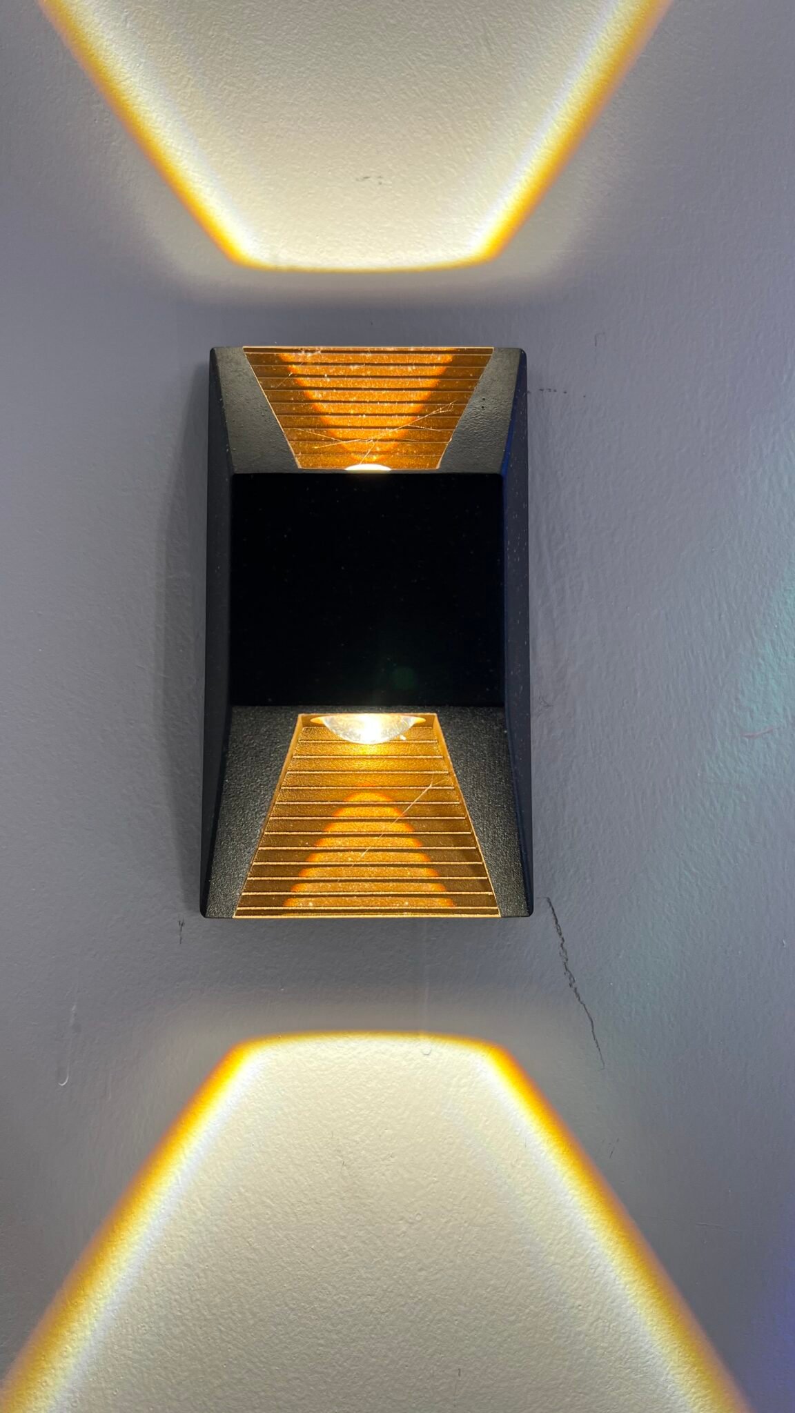 Modern Black Dual LED Wall Light – Geometric Gold Accents