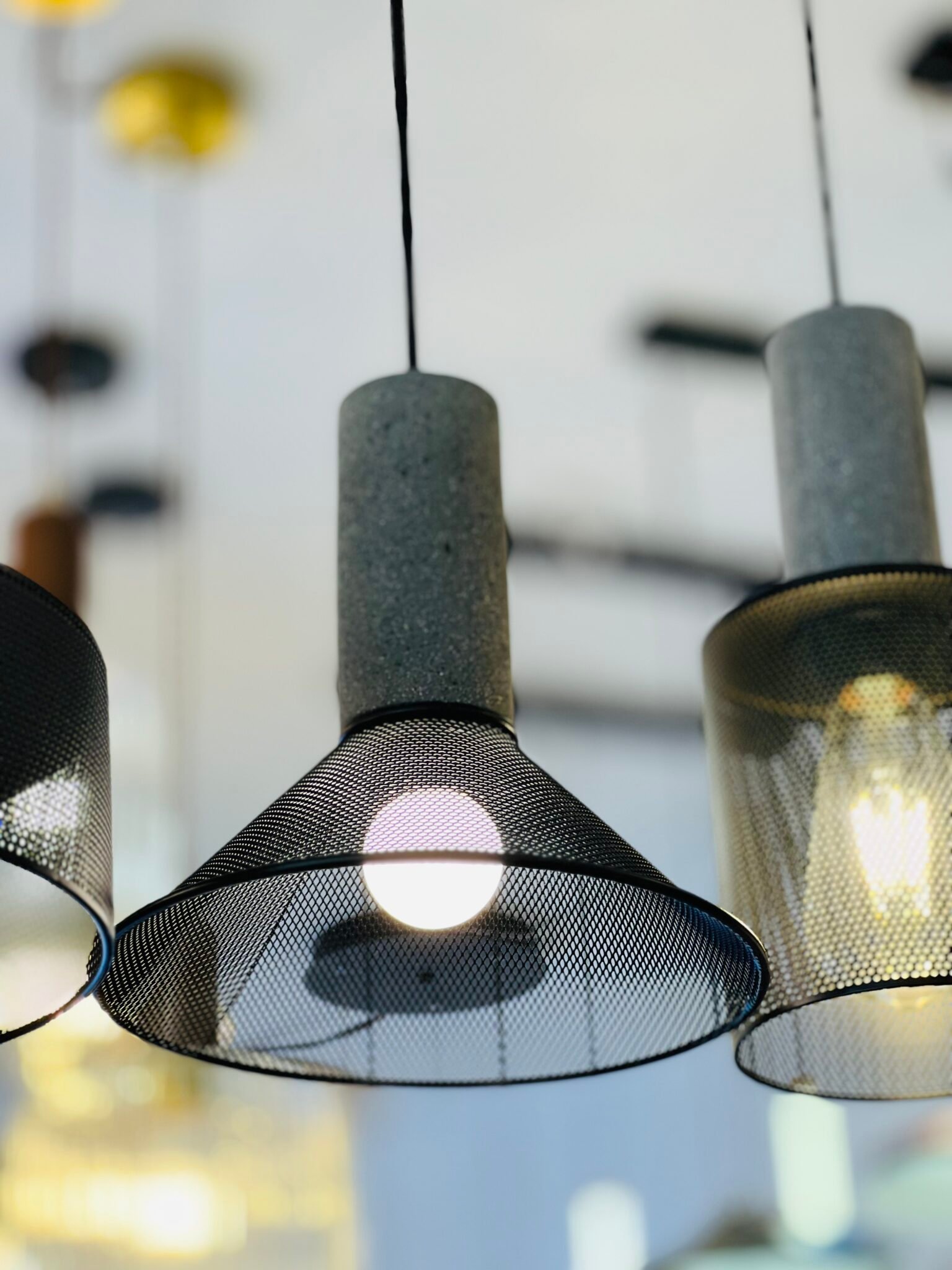 Industrial Mesh Hanging Light – Black & Concrete Finish