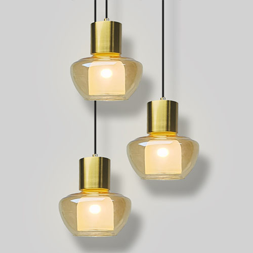 Modern Gold Glass LED Pendant Light – 3-Lamp Cluster