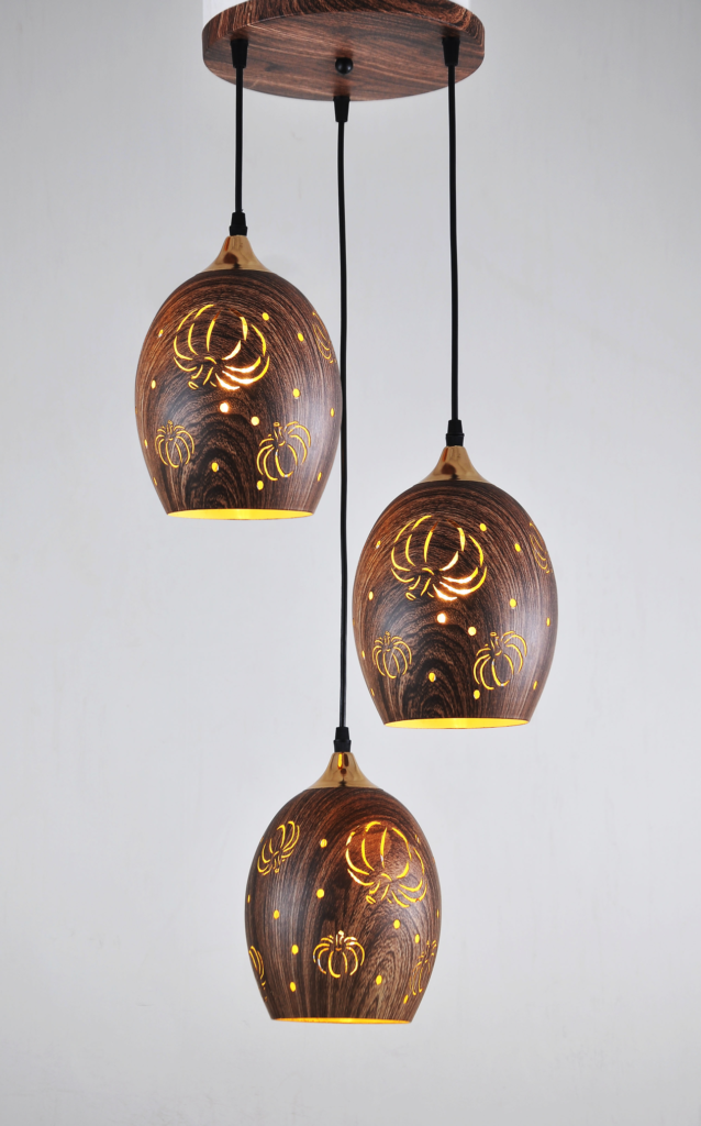 Wooden Pendant Light with Pumpkin Design