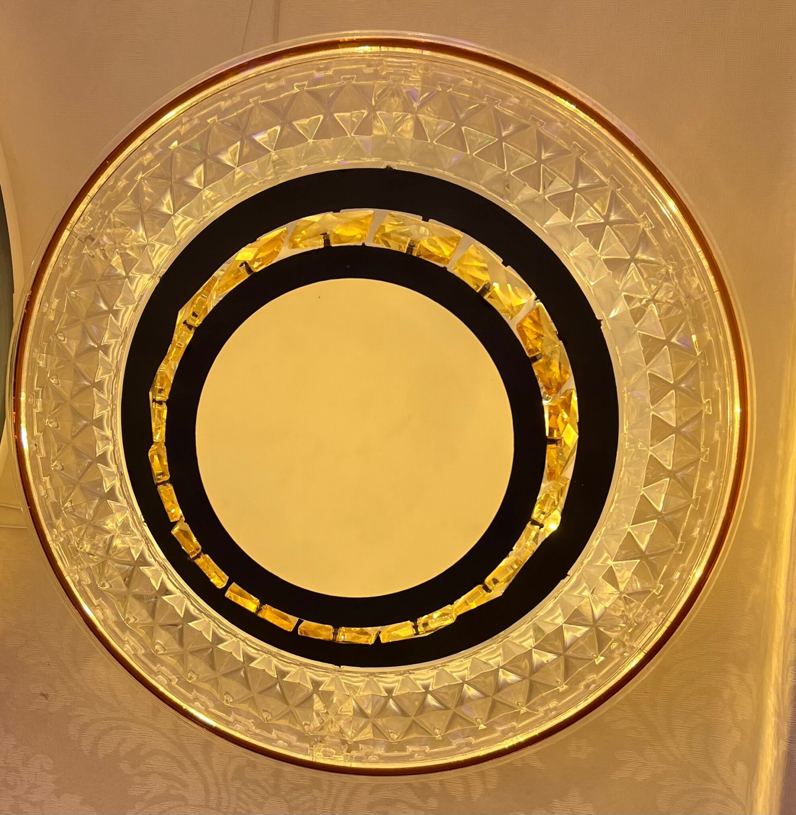Circular Crystal Ceiling Light with Golden Accents