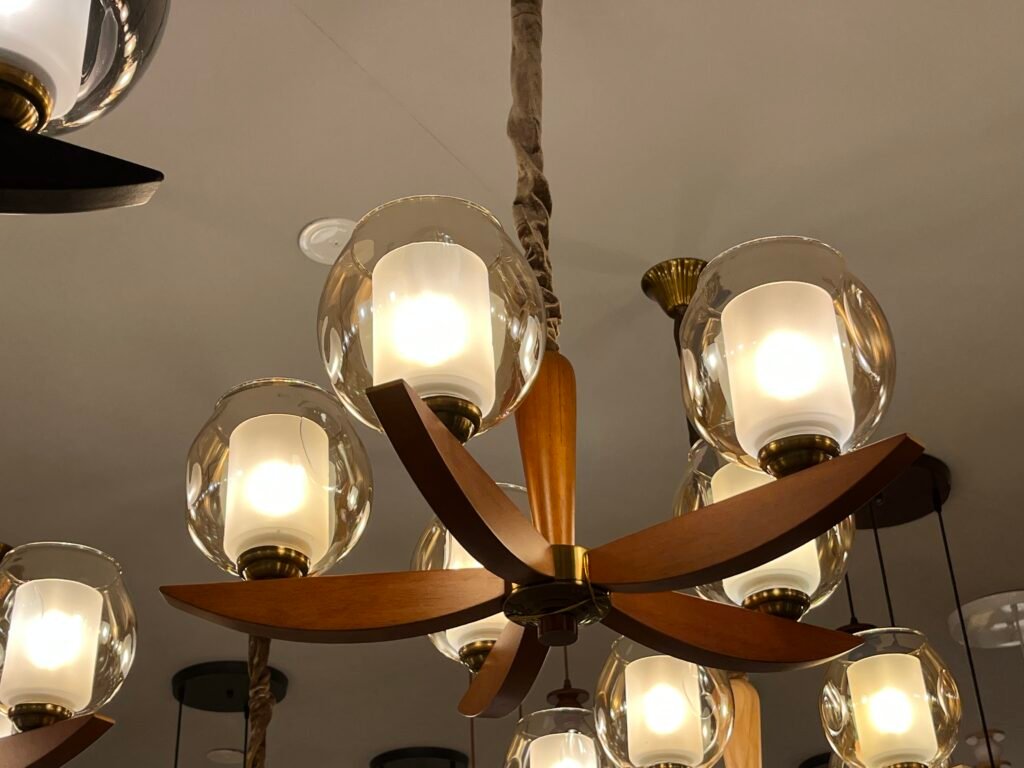 Wood and Glass Pendant Light Cluster