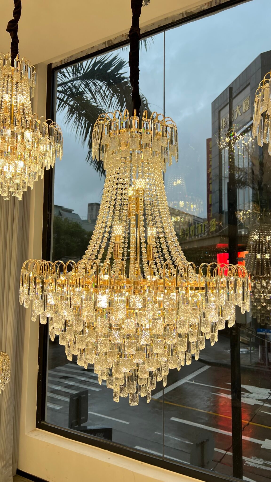 Golden Crystal Cascade Chandelier