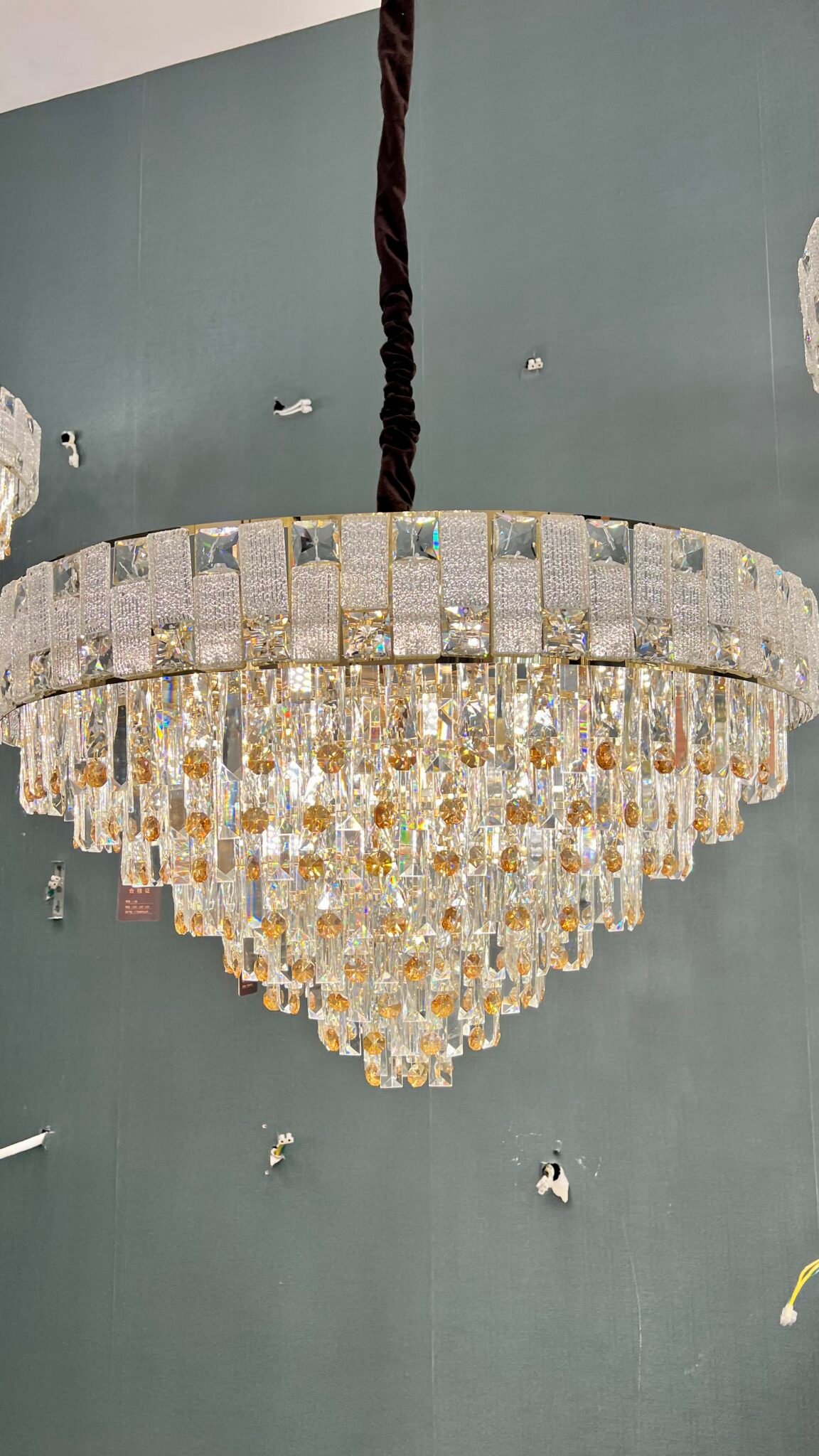Crystal Cascade Chandelier with Golden Accents