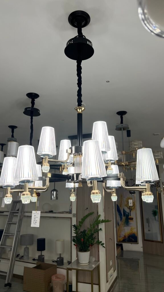 Elegant Crystal Chandelier with Fabric Shades